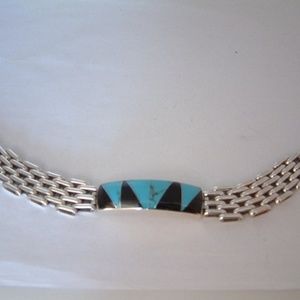 SS Turquoise & Onyx Bar Bracelet